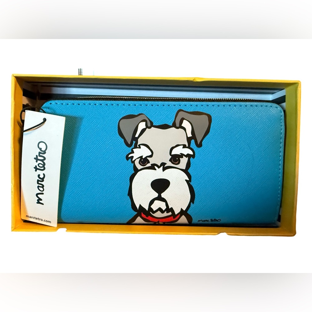 Marc Tetro NWT Vibrant Blue Wallet Featuring Cute Schnauzer Printed Dog (P208) - Picture 4 of 8